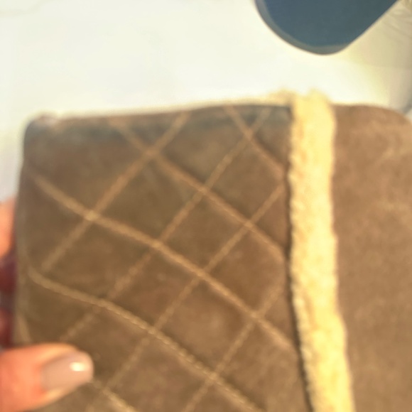 AQUATALIA Callie Faux Fur Trim Shearling Chestnut Suede Wedge Boots Sz 8 - Picture 2 of 14